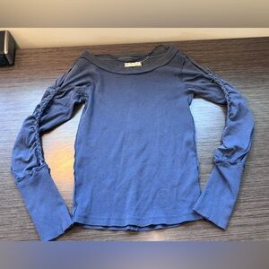 We The Free Blue Ruched Blouse